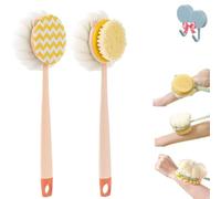 2-in-1 Bath Scrubber & Back Brush - Extra Long Handle, Soft Bristles, Exfoliating Shower Ball, Body Exfoliator for Bath or Dry Brush (Pink Set)