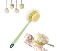 2-in-1 Bath Scrubber & Back Brush - Extra Long Handle Soft Bristles, Exfoliating Shower Ball, Double-Side Body Scrubber Soft Texture, Portable Shower Back Brush, Wet or Dry (Green-A)