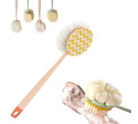 2-in-1 Bath Scrubber & Back Brush - Extra Long Handle Soft Bristles, Exfoliating Shower Ball, Double-Side Body Scrubber Soft Texture, Portable Shower Back Brush, Wet or Dry (Pink-B)