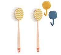 2-in-1 Bath Scrubber & Back Brush - Extra Long Handle, Soft Bristles, Exfoliating Shower Ball, Double Sided Long-Handled Back Cleaning Bath Brush, Wet or Dry (2pc Pink Fabric)