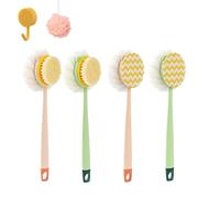 2-in-1 Bath Scrubber & Back Brush-Extra Long Handle,Soft Bristles, Exfoliating Shower Ball,for Skin Exfoliating Bath, Massage Bristles Suitable for Wet or Dry,Men and Women (MIX)