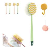 2-in-1 Bath Scrubber & Back Brush-Extra Long Handle,Soft Bristles, Exfoliating Shower Ball,for Skin Exfoliating Bath, Massage Bristles Suitable for Wet or Dry,Men and Women (Green-cloth)