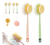 2-in-1 Bath Scrubber & Back Brush-Extra Long Handle,Soft Bristles, Exfoliating Shower Ball,for Skin Exfoliating Bath, Massage Bristles Suitable for Wet or Dry,Men and Women (Pink-cloth+Green-brush)