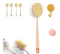 2-in-1 Bath Scrubber & Back Brush-Extra Long Handle,Soft Bristles, Exfoliating Shower Ball,for Skin Exfoliating Bath, Massage Bristles Suitable for Wet or Dry,Men and Women (Pink-cloth)