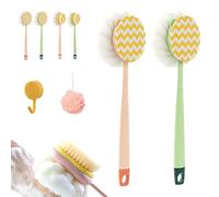 2-in-1 Bath Scrubber & Back Brush-Extra Long Handle,Soft Bristles, Exfoliating Shower Ball,for Skin Exfoliating Bath, Massage Bristles Suitable for Wet or Dry,Men and Women (Green-cloth+Pink-cloth)