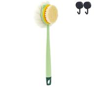 2-in-1 Bath Scrubber & Back Brush - Extra Long Handle, Soft Bristles, Exfoliating Shower Ball, Shower Brush Long Handle, Massage Bristles Suitable for Wet or Dry (Green,Bristle Version)