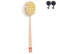 2-in-1 Bath Scrubber & Back Brush - Extra Long Handle, Soft Bristles, Exfoliating Shower Ball, Shower Brush Long Handle, Massage Bristles Suitable for Wet or Dry (PInk,Fabric Version)
