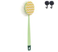 2-in-1 Bath Scrubber & Back Brush - Extra Long Handle, Soft Bristles, Exfoliating Shower Ball, Shower Brush Long Handle, Massage Bristles Suitable for Wet or Dry (Green,Fabric Version)