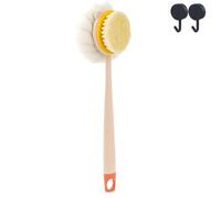2-in-1 Bath Scrubber & Back Brush - Extra Long Handle, Soft Bristles, Exfoliating Shower Ball, Shower Brush Long Handle, Massage Bristles Suitable for Wet or Dry (PInk,Bristle Version)