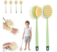 2-in-1 Bath Scrubber & Back Brush, Shower Back Brush with Long Handle, Double-Side Body Scrubber, Extra Long Handle, Soft Bristles, Exfoliating Shower Balls, Fits All Skin Types (A+B-green)