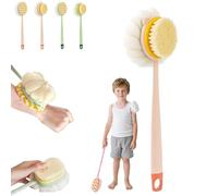 2-in-1 Bath Scrubber & Back Brush, Shower Back Brush with Long Handle, Double-Side Body Scrubber, Extra Long Handle, Soft Bristles, Exfoliating Shower Balls, Fits All Skin Types (A-Pink)