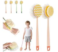 2-in-1 Bath Scrubber & Back Brush, Shower Back Brush with Long Handle, Double-Side Body Scrubber, Extra Long Handle, Soft Bristles, Exfoliating Shower Balls, Fits All Skin Types (A+B-Pink)