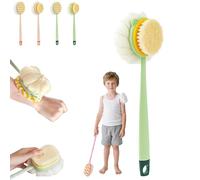 2-in-1 Bath Scrubber & Back Brush, Shower Back Brush with Long Handle, Double-Side Body Scrubber, Extra Long Handle, Soft Bristles, Exfoliating Shower Balls, Fits All Skin Types (A-green)