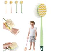2-in-1 Bath Scrubber & Back Brush, Shower Back Brush with Long Handle, Double-Side Body Scrubber, Extra Long Handle, Soft Bristles, Exfoliating Shower Balls, Fits All Skin Types (B-green)