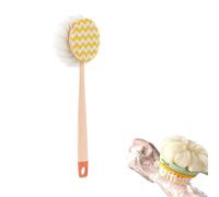 2-in-1 Bath Scrubber & Back Scrubber for Shower -Extra Long Handle, Soft Bristles, Long-Handled Back Cleaning Bath Brush with Bath Balls and Bristles (Pink(Fabric Version))