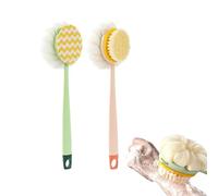 2-in-1 Bath Scrubber & Back Scrubber for Shower -Extra Long Handle, Soft Bristles, Long-Handled Back Cleaning Bath Brush with Bath Balls and Bristles (2PCs(Bristle Version+Fabric Version))
