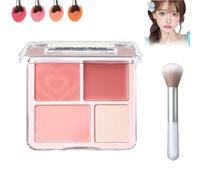 2 in 1 Blush Highlight Palette, 2 in 1 Powdery Cream Texture Blush & Highlighter, Matte Powder Blush Palette Long-Lasting 4-Color, Sculpt the Face Makeup, Suitable for All Skin Types(#02)