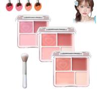 2 in 1 Blush Highlight Palette, 2 in 1 Powdery Cream Texture Blush & Highlighter, Matte Powder Blush Palette Long-Lasting 4-Color, Sculpt the Face Makeup, Suitable for All Skin Types(Mix)