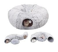 2-in-1 Cat Tunnel Bed | Soft Nest Cat Cave Bed | Foldable & Washable Indoor Cat House | Comfortable Round Tunnel | Non-Deforming Cozy Bed | Portable Cat Cave for Pets Cold Weather