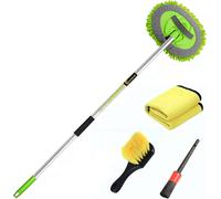 2 in 1 Chenille Microfibre Mop Kit with Long Handle Wash Brush for Vehicles,Cars,Trucks,Caravans,Scratch-free (Blue)