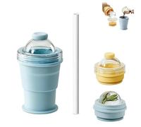 2-in-1 Collapsible Silicone Ice Ball Maker Cup, 2026 New Reusable Ice Sphere Mold with Straw Lid, Foldable Travel Cups, Leakproof Travel Tumbler, for Camping,Office,Summer Cold Drinks (Blue)