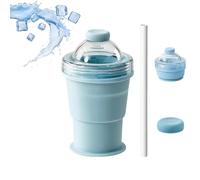 2-In-1 Collapsible Silicone Ice Ball Maker Cup, Cups with Built in Ice Molds, Easy Demolding, Ice Cube Collapsible Cup with Lid & Straw for Coffee, Juice, Home, Gym, Outdoor (Blue)