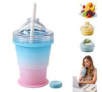 2-in-1 Collapsible Silicone Ice Ball Maker Cup, Reusable Portable Ice Sphere Mold with Straw & Leakproof Lid, Touch-Free Large Round Mold for Coffee, Juice, Home, Gym, Outdoor. (Gradient Powder)