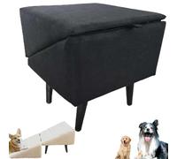 2-in-1 Convertible Wooden Home Step Stool Dog Ramp Stairs, Dog Ramp Ottoman, Folding Non Slip Split Ottoman Doggie Ramp, for Elderly and Injured Dogs to Get on Bed Couch (Black)