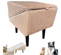 2-in-1 Convertible Wooden Home Step Stool Dog Ramp Stairs, Dog Ramp Ottoman, Folding Non Slip Split Ottoman Doggie Ramp, for Elderly and Injured Dogs to Get on Bed Couch (Khaki)