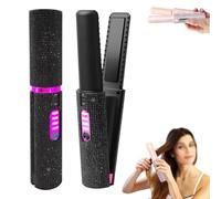 2-in-1 Cordless Hair Straightener and Curler, Portable Mini Cordless Flat Iron for Fine Soft Short Hair,Travel Rechargeable Hair's Curler, with 4800mAh Battery Rechargeable (Black)
