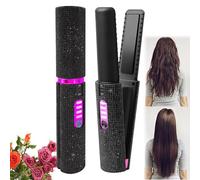 2-in-1 Cordless Hair Straightener and Curler, Portable Mini Cordless Flat Iron for Fine Soft Short Hair, Sparkling Travel Straightener, Rechargeable with 5000 mAh Battery (Black)