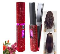 2-in-1 Cordless Hair Straightener and Curler, Portable Mini Cordless Flat Iron for Fine Soft Short Hair, Sparkling Travel Straightener, Rechargeable with 5000 mAh Battery (Red)