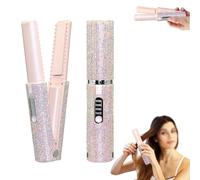 2-in-1 Cordless Hair Straightener and Curler, Portable Mini Cordless Flat Iron for Fine Soft Short Hair,Travel Rechargeable Hair's Curler, with 4800mAh Battery Rechargeable (Pink)