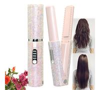 2-in-1 Cordless Hair Straightener and Curler, Portable Mini Cordless Flat Iron for Fine Soft Short Hair, Sparkling Travel Straightener, Rechargeable with 5000 mAh Battery (Pink)