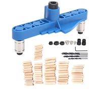 2 - in - 1 Doweling Jig & Hole Locator Kit | Adjustable ABS Jig for Precise Wood Drilling | Woodworking Guide for Boards/Cabinets/DIY Projects | 3 Drill Bits, 60 Dowels