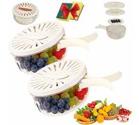 2-in-1 Draining and Preservation Basket: Simplify Washing & Storing, Multi-Functional Fruit and Vegetable Washing Bowl with Lid & Foldable Handle, Fruit Washing Bowl with Strainer (White-2PC,S)