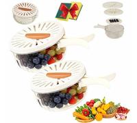 2-in-1 Draining and Preservation Basket: Simplify Washing & Storing, Multi-Functional Fruit and Vegetable Washing Bowl with Lid & Foldable Handle, Fruit Washing Bowl with Strainer (Brown-2PC,M)