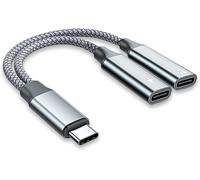 2 in 1 Dual USB C Adapter,Audio Jack and Dual USB C Adapter,Simultaneous Charging and Listening,Compatible with iPhone 15/16 Pro Galaxy S22/S21/S20 Pixel and Others (Grey)