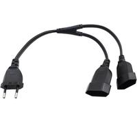 2 in 1 Euro Type-C Male to Euro Male to Double Type-C Euro Female Power Extension Cable,Max. 2.5A/250V,0.75mm² for PC Computer Monitor,TV,Home Appliances,Black,0.4M