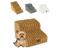 2 in 1 Fluffy Plush Sponge Detachable Pet Stair Bed - Creamy Ramp, Dog Stairs for Large Dogs Pet Steps Ramp for High Bed and Couch with Non-Slip Bottom, 4 Steps Ottoman Dog Ramp (Second Level,Khaki)