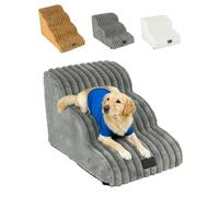 2 in 1 Fluffy Plush Sponge Detachable Pet Stair Bed - Creamy Ramp, Dog Stairs for Large Dogs Pet Steps Ramp for High Bed and Couch with Non-Slip Bottom, 4 Steps Ottoman Dog Ramp (Third Level,Gray)