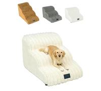 2 in 1 Fluffy Plush Sponge Detachable Pet Stair Bed - Creamy Ramp, Dog Stairs for Large Dogs Pet Steps Ramp for High Bed and Couch with Non-Slip Bottom, 4 Steps Ottoman Dog Ramp (Third Level,White)