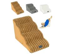 2 in 1 Fluffy Plush Sponge Detachable Pet Stair Bed - Creamy Ramp, Dog Stairs for Large Dogs Pet Steps Ramp for High Bed and Couch with Non-Slip Bottom, 4 Steps Ottoman Dog Ramp (Fourth Level,Khaki)