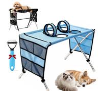 2-in-1 Foldable Pet Grooming Bed, Dog Bath Hammock with Mesh Support (Blue)