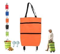 2-in-1 Foldable Shopping Cart, Portable Lightweight Shopping Trolley on Wheels, Folding Reusable Trolley Bags for The Supermarket, Camping, Picnics, and Everyday Use，Orange