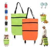 2-in-1 Foldable Shopping Cart, Portable Lightweight Shopping Trolley on Wheels, Folding Reusable Trolley Bags for The Supermarket, Camping, Picnics, and Everyday Use，2pc-f