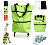 2-in-1 Foldable Shopping Cart with Wheels Lightweight for Grocery (Green)