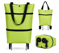 2-in-1 Foldable Shopping Cart with Wheels, Lightweight Rolling Tote Bag (Green)