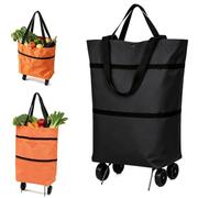 2-in-1 Foldable Shopping Cart with Wheels, Portable Rolling Tote Foldable Shopping Bag, Market, Home, Travel, Gifting, Leisure, Laundry (Black)