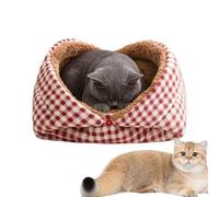 2-in-1 Foldable Velvet Cat Bed with Removable Mat | 18x16 inch Semi-Enclosed Winter Nest | Dog Warm PP Cotton Sleeping Shelter | Multi-Purpose Washable Pet House Cushion